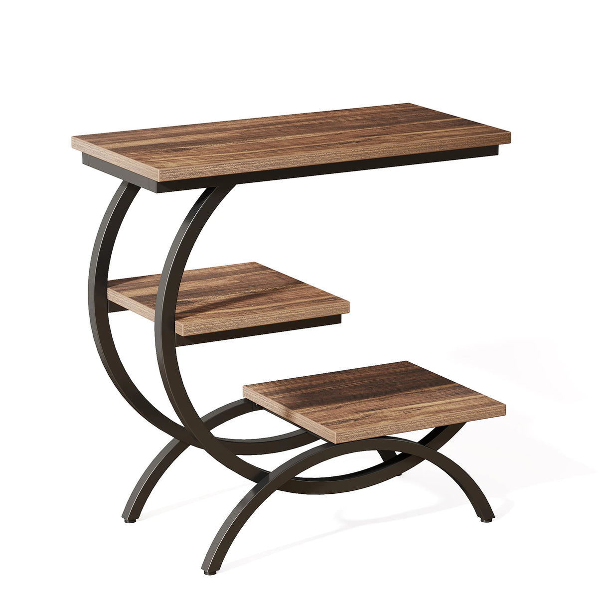 Tribesigns Industrial C Shaped End Table With Three Storage Shelves