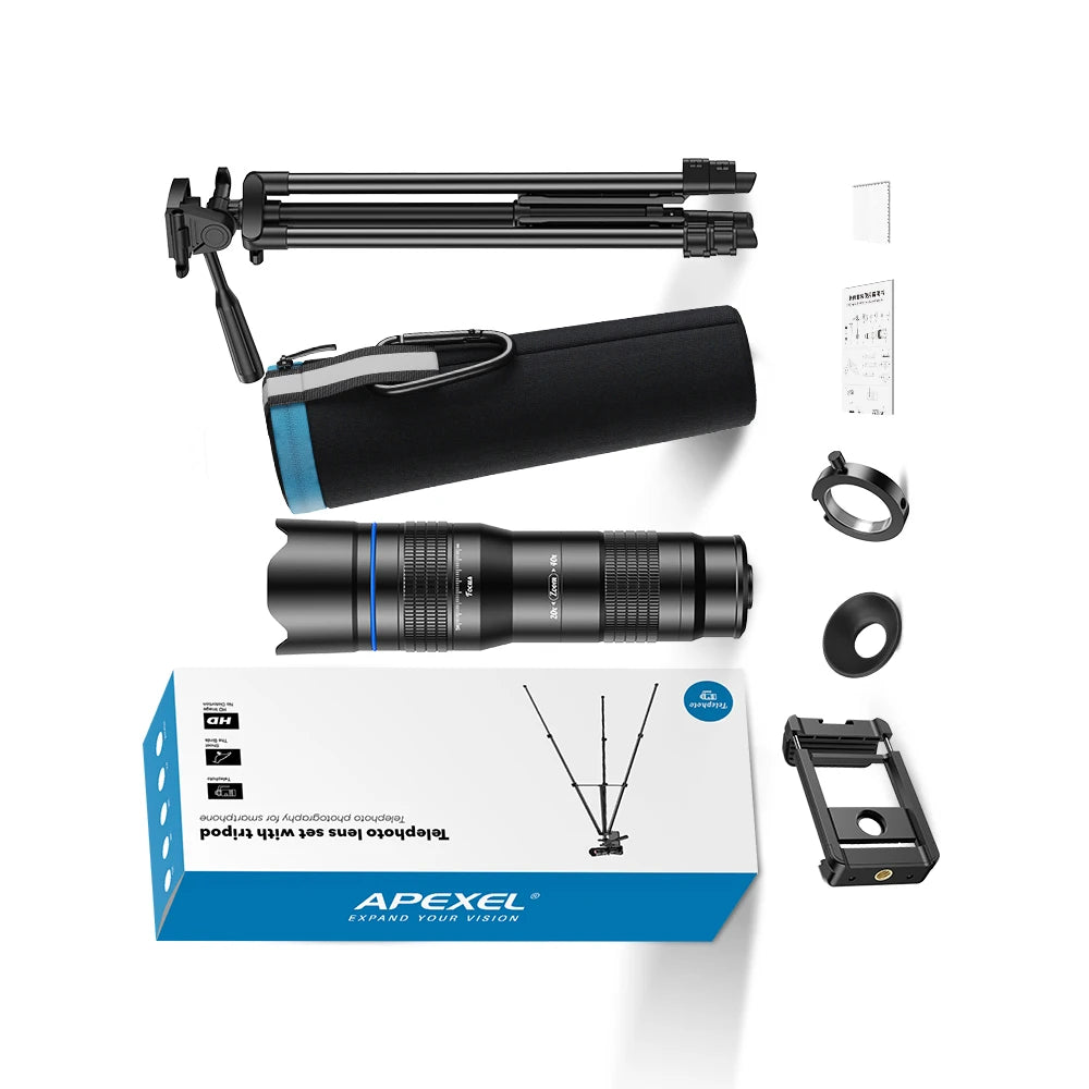APEXEL Smartphone Telephoto Lens With Adjustable Tripod For Travel and Birdwatching