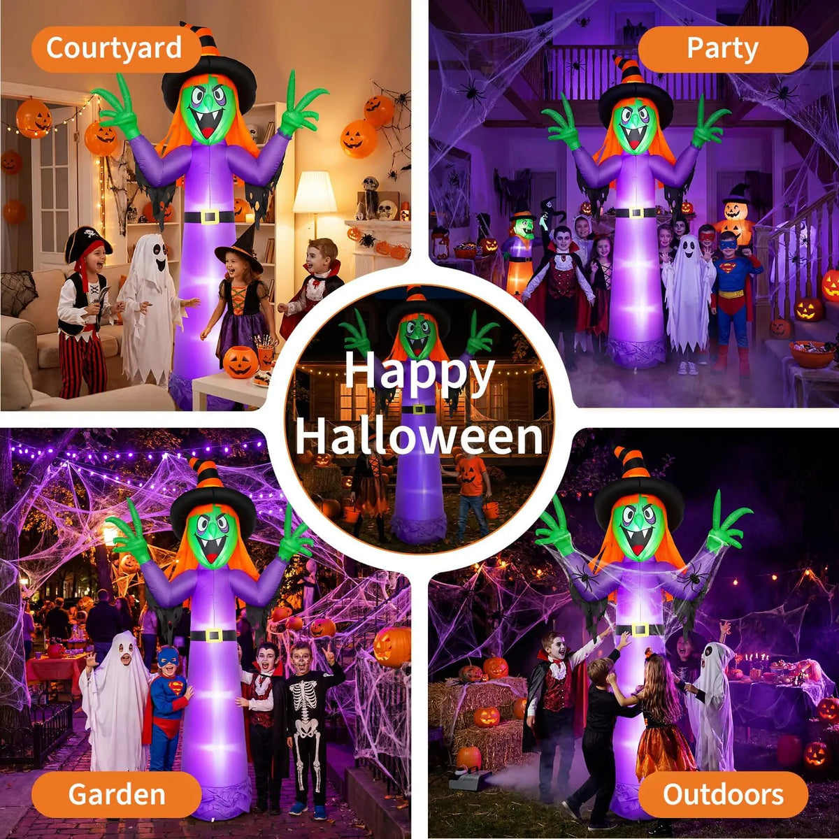 12FT Inflatable Halloween Witch, Large Spooky Witch Decoration with LED Lights, Taffeta Fabric, Outdoor Garden Yard Party Decoration for Halloween