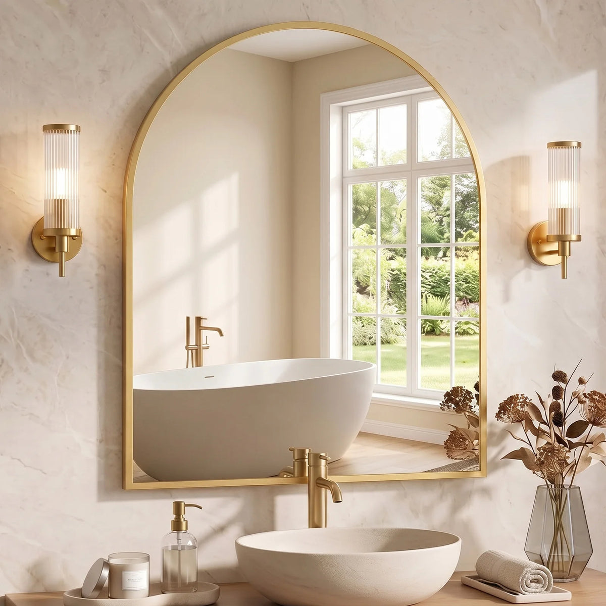 MCQ Arched Wall Mount Bathroom Mirror With Aluminum Alloy Frame