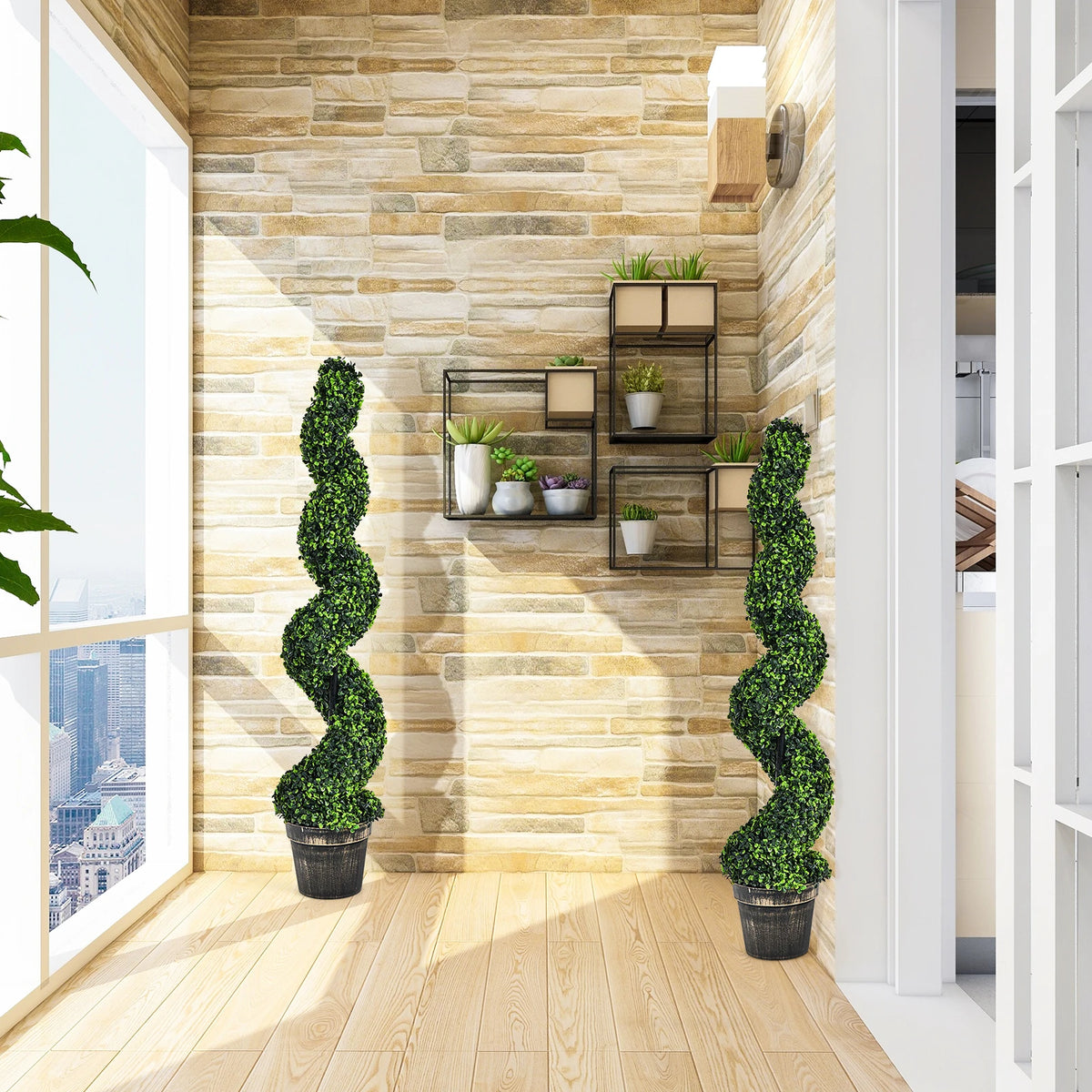 LIFEZEAL Artificial Boxwood Spiral Topiary Trees for Indoor Outdoor Decor