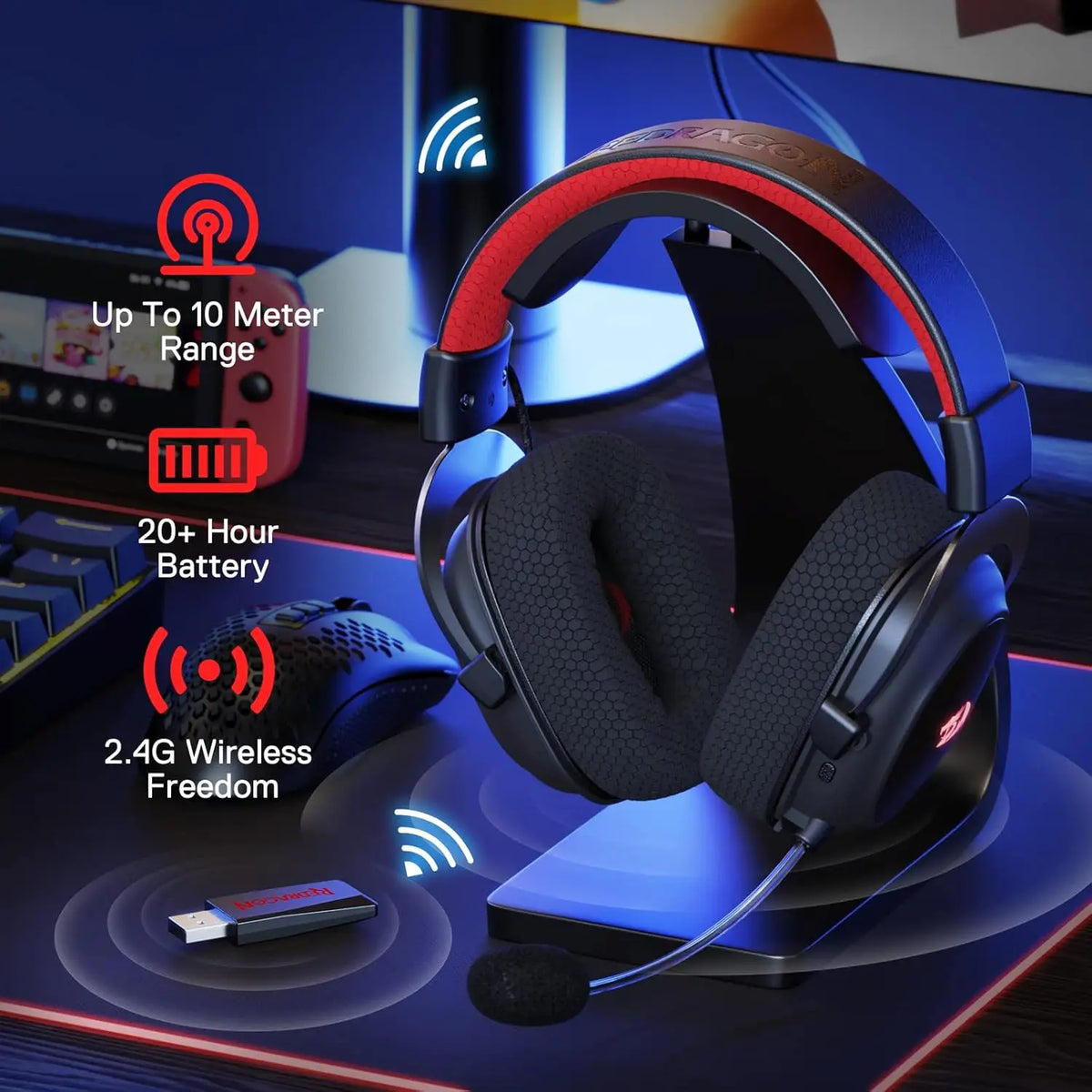 Redragon Wireless Gaming Headset Featuring Superior Seven Point One Audio