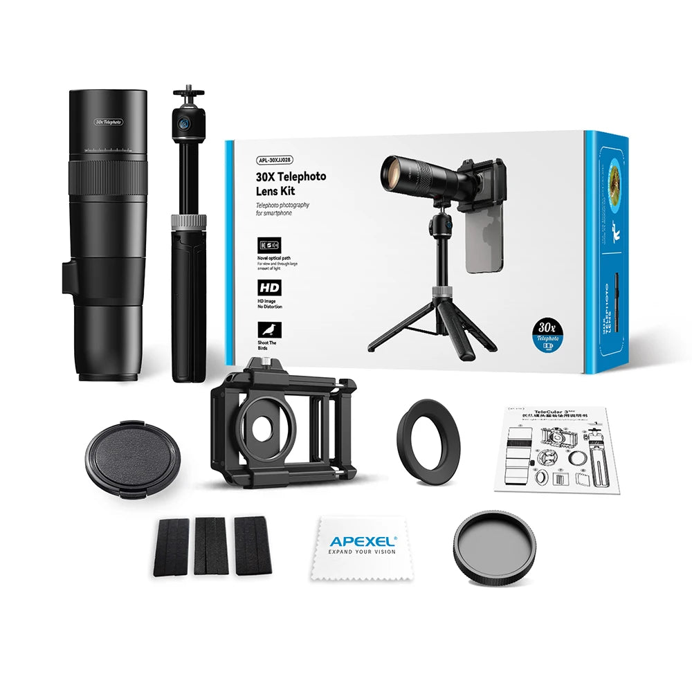 APEXEL Smartphone Telephoto Lens With Adjustable Tripod And Universal Clip