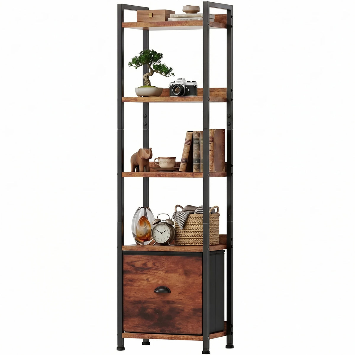 MCQ Metal Bookshelf With Fabric Drawer And Display Shelves