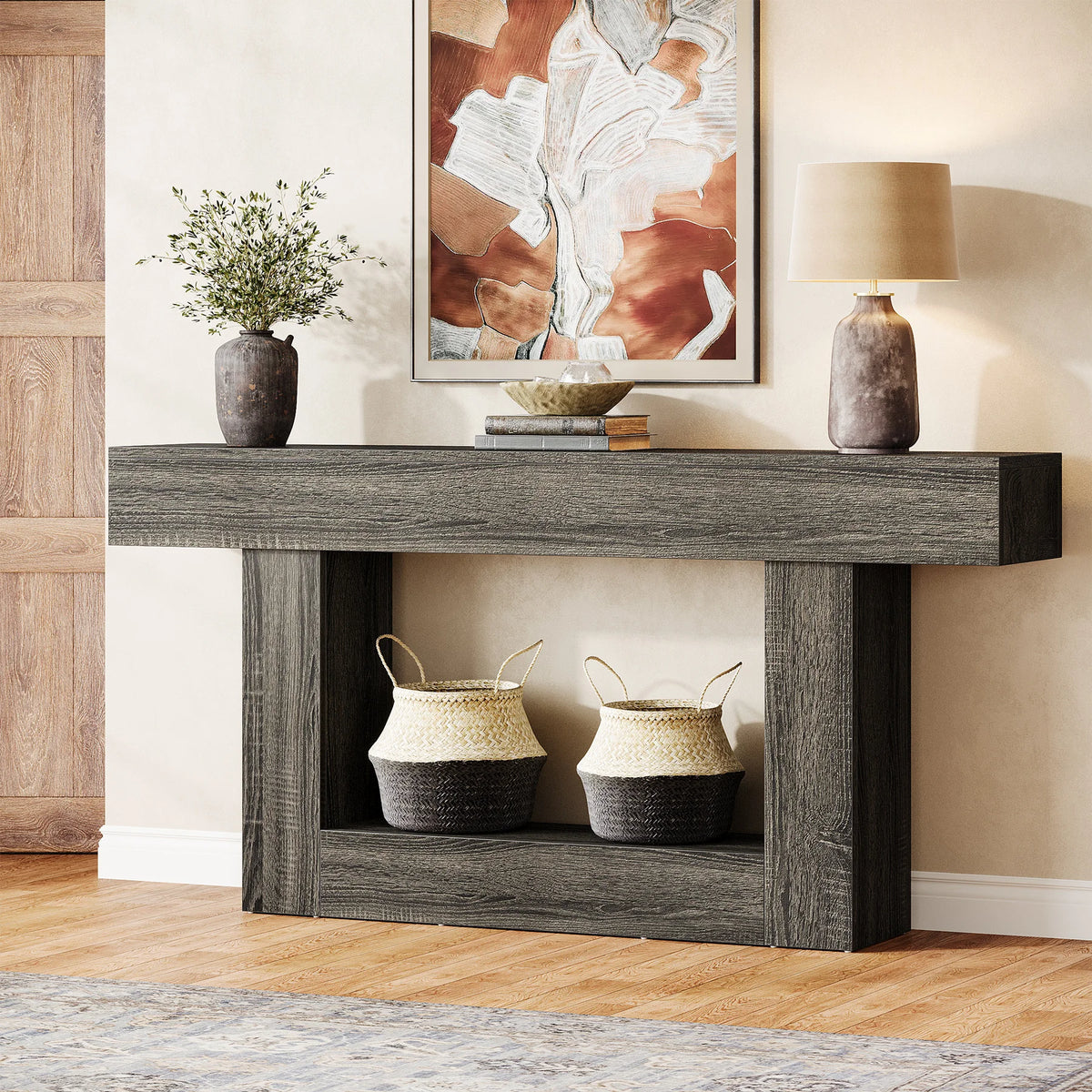 Tribesigns Farmhouse Two Tier Console Table With U Shaped Base