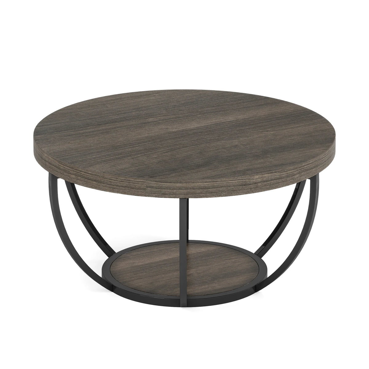 Tribesigns Round Industrial Coffee Table With Two Tier Storage Shelves