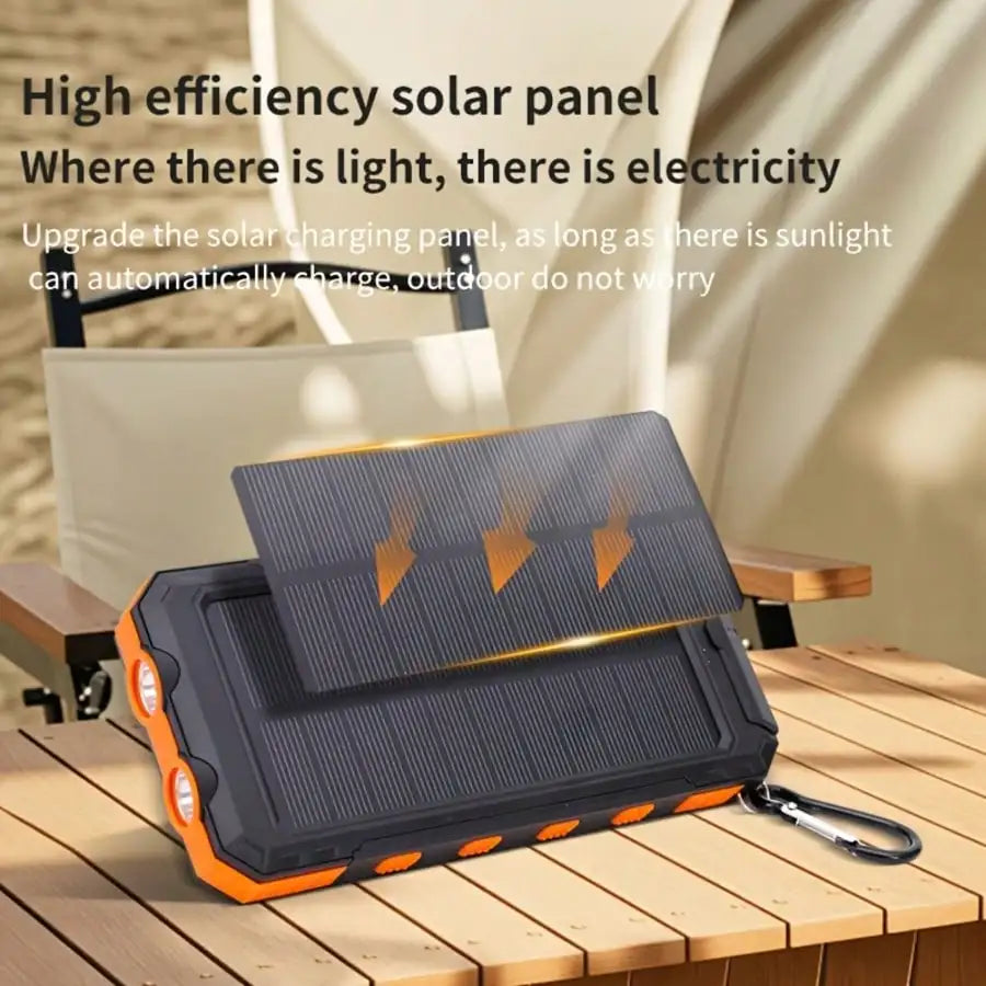 Solar Power Bank With USB-C And LED Flashlight For Travel Use