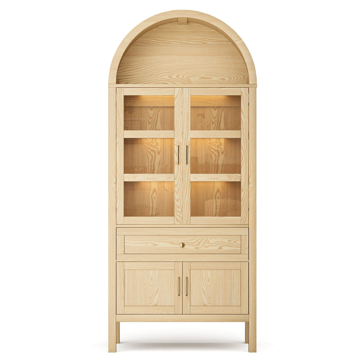 Cottinch Arched Wood Storage Cabinet With Adjustable Shelves LED Lights