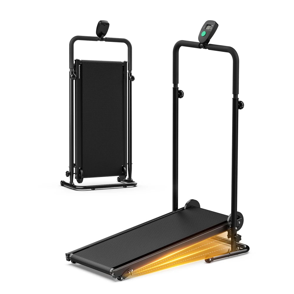 AKLUER Non-Motorized Treadmill with Fixed Incline and LCD Monitor