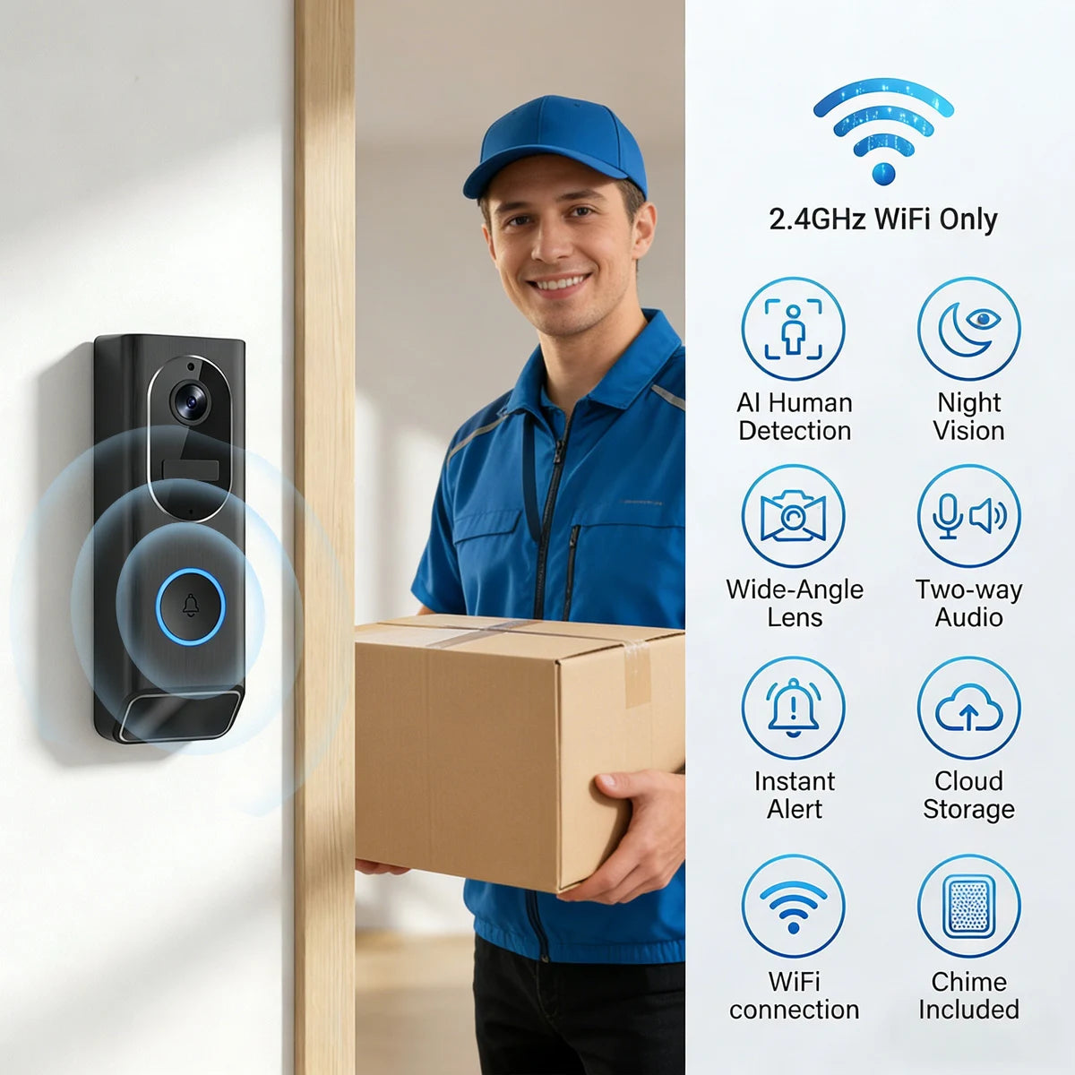 S7 Smart Video Doorbell Camera With AI Detection And Chime