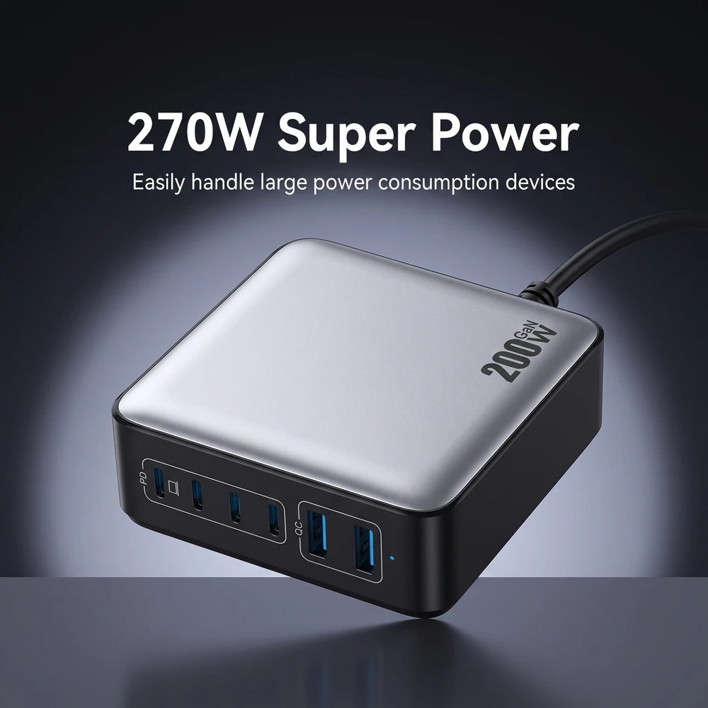 200W USB C Charger With Six Ports Fast PD Charging
