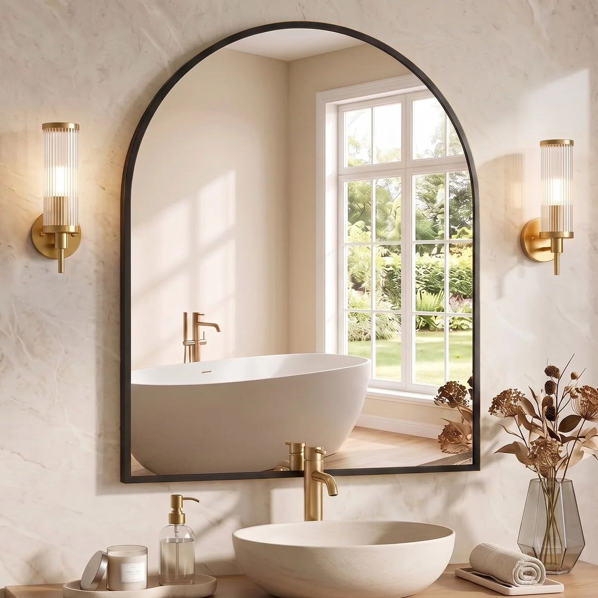 MCQ Arched Wall Mount Bathroom Mirror With Aluminum Alloy Frame