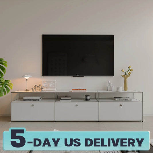 Bigcityfur Modern Metal Corner TV Stand With Storage Cabinet