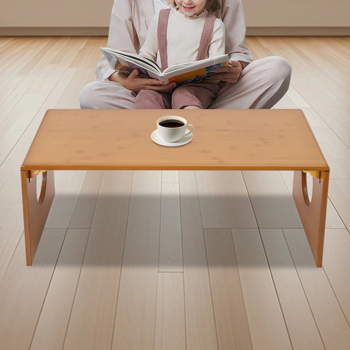 Bymaocar Folding Bamboo Low Coffee Table for Home and Camping