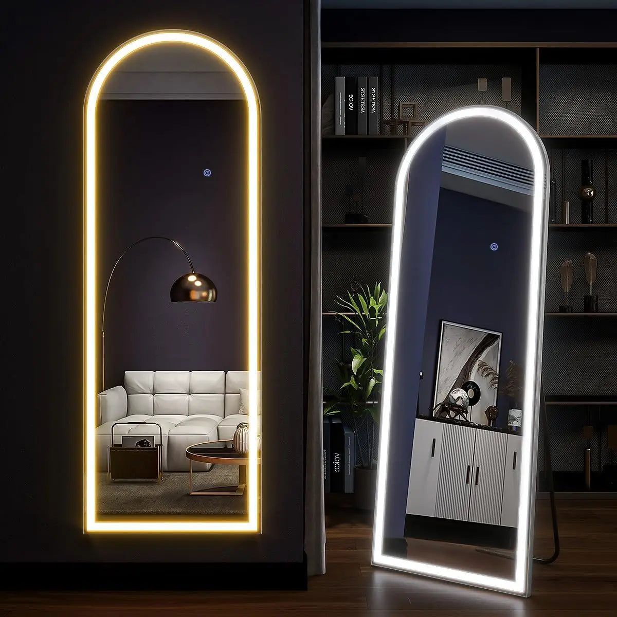 Koonmi Arched Full Length LED Mirror With Stand And Lights