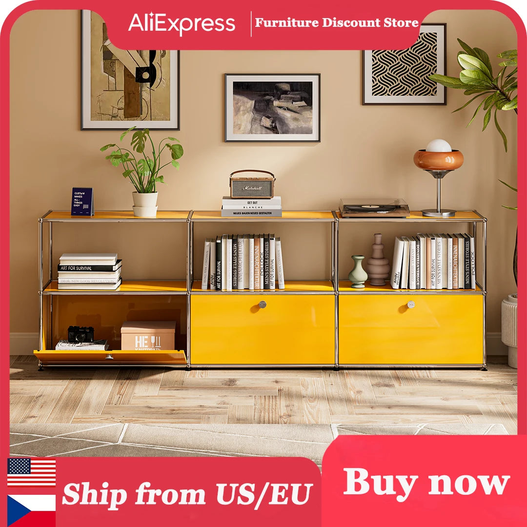 Modern Stainless Steel Storage Cabinet And TV Stand Organizer