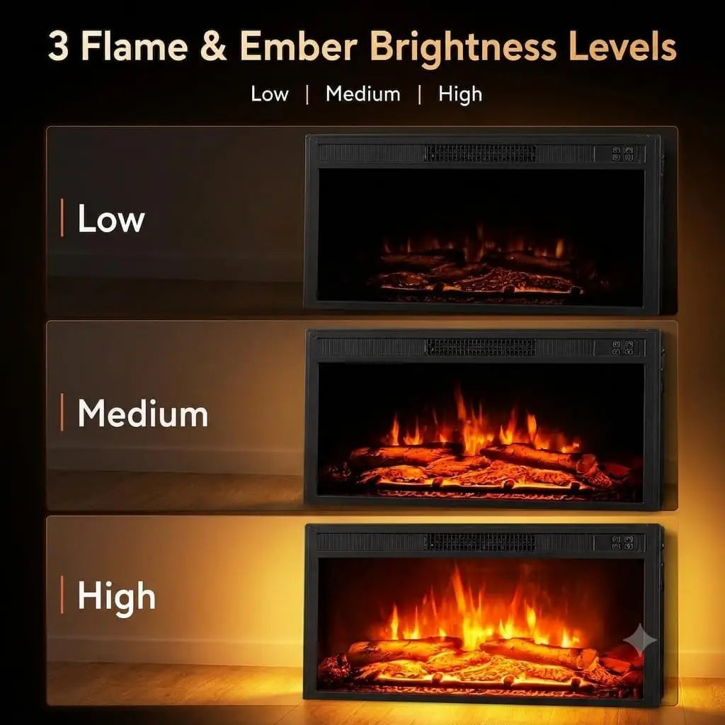 Recessed Electric Fireplace Insert With Remote And Adjustable Flame Effects