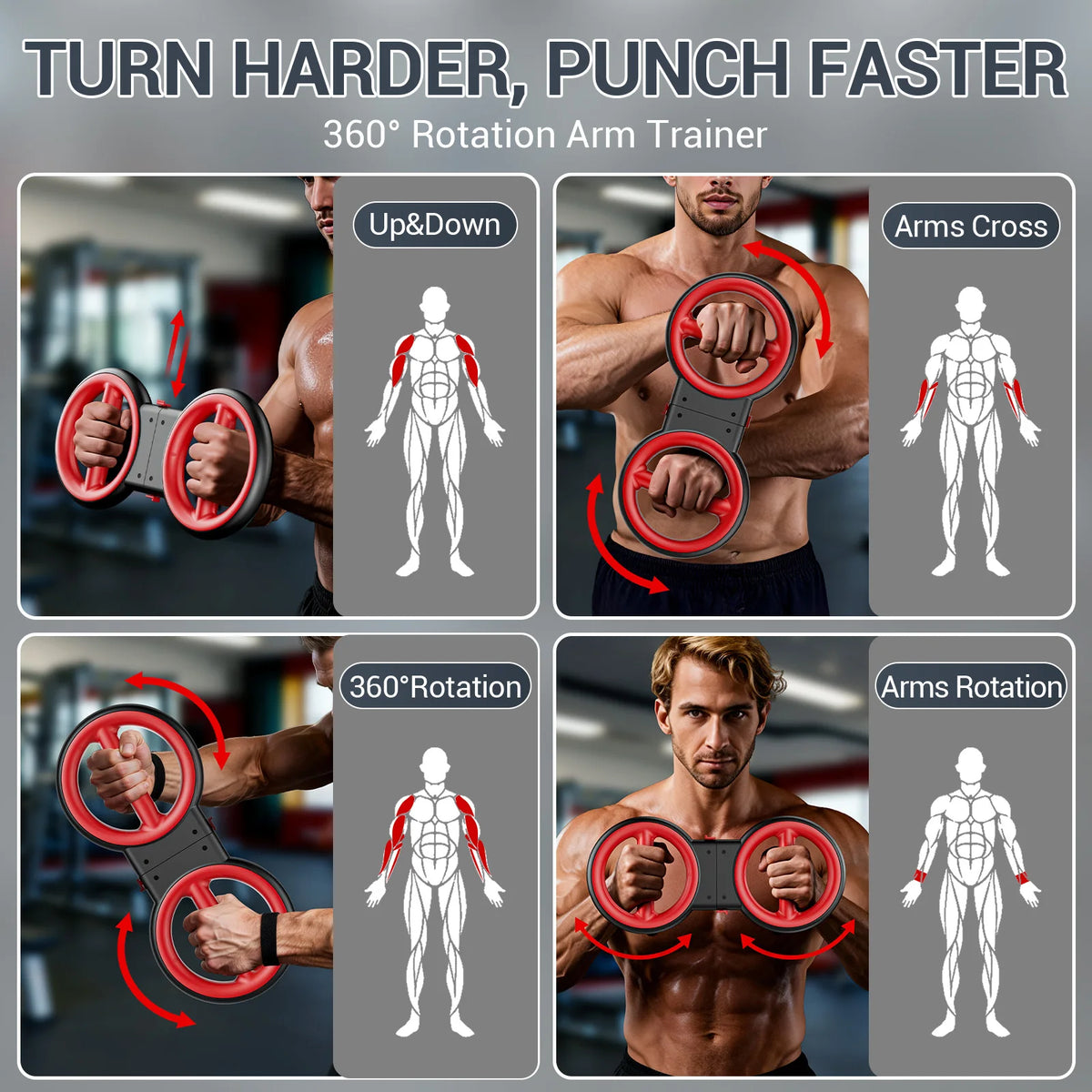 Upper Body Strength Trainer With Detachable Hand Crank Resistance Band