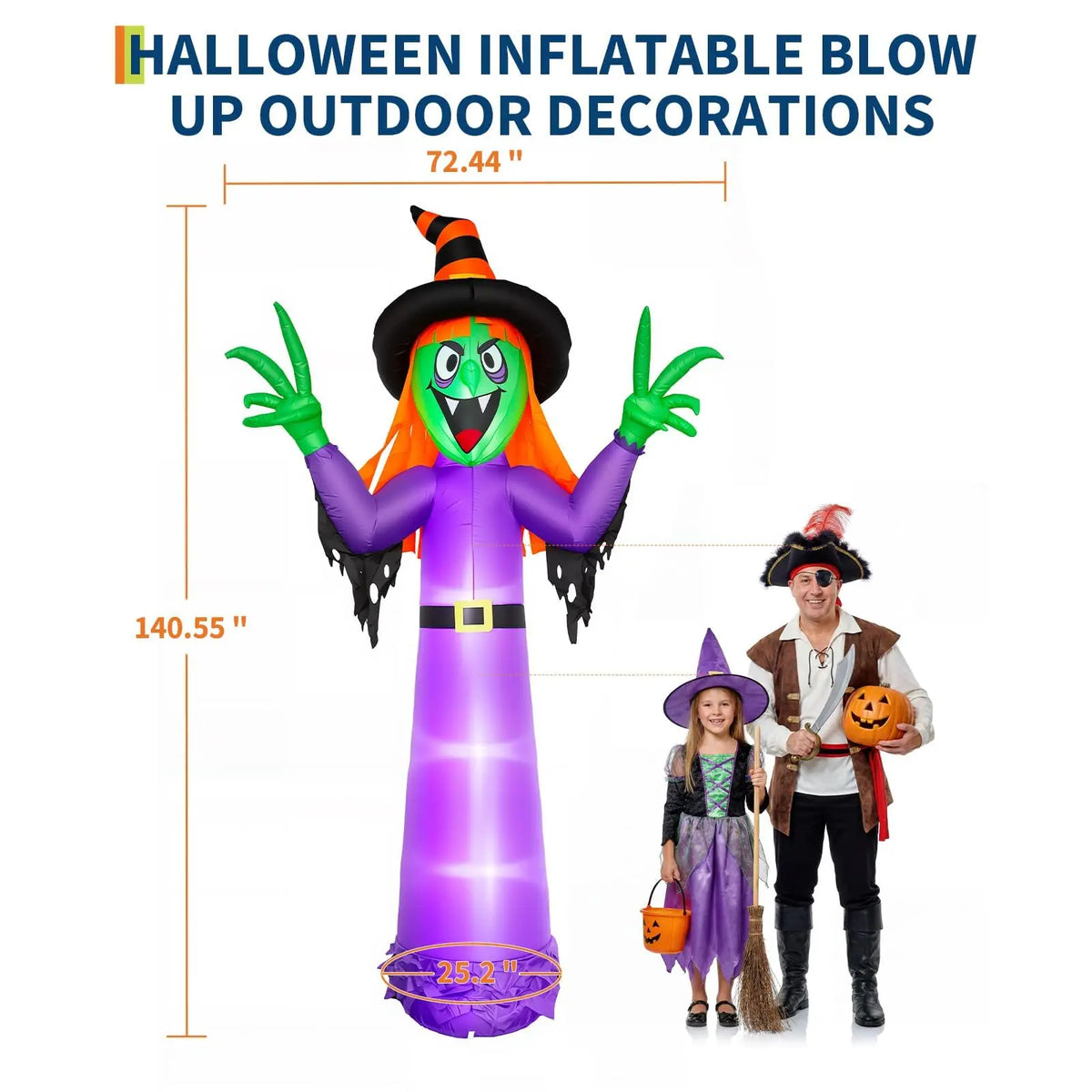 12FT Inflatable Halloween Witch, Large Spooky Witch Decoration with LED Lights, Taffeta Fabric, Outdoor Garden Yard Party Decoration for Halloween