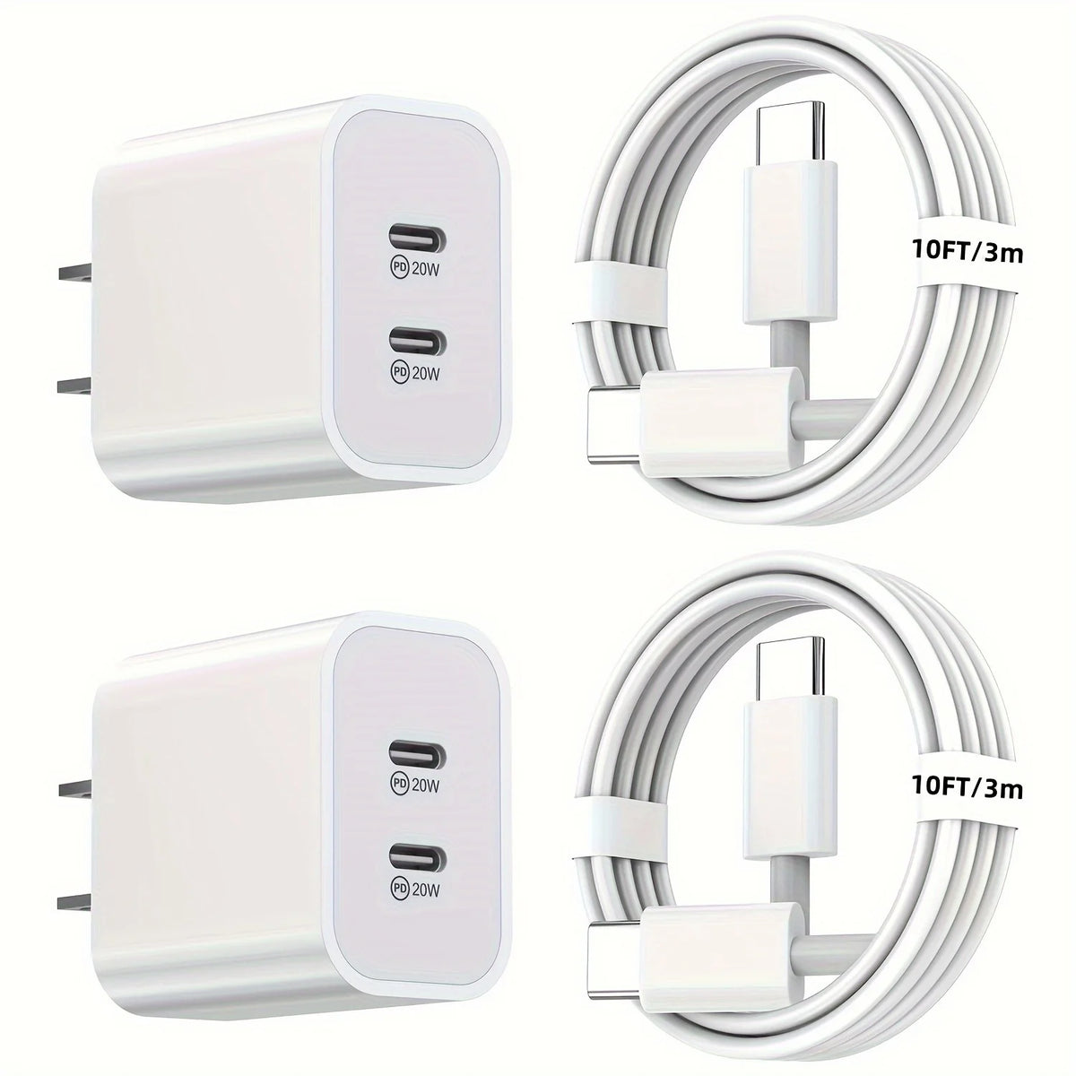 2 Pack 20W Dual Port Charger With Usbc Cable Included
