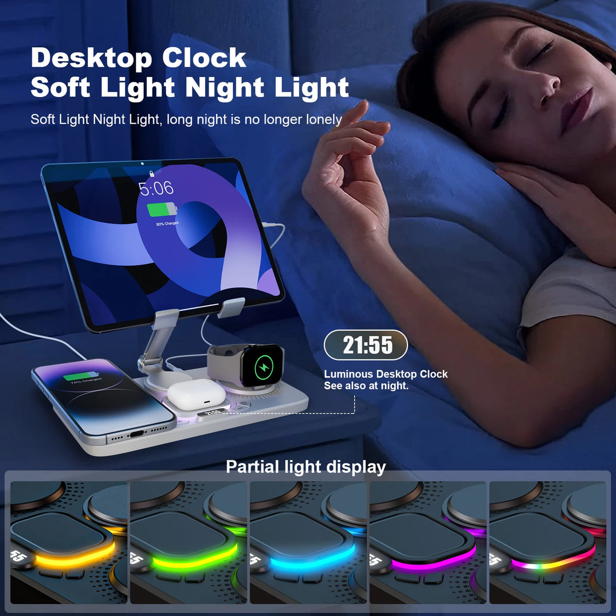 Seven In One Wireless Charging Station for Phones Watches and Earbuds