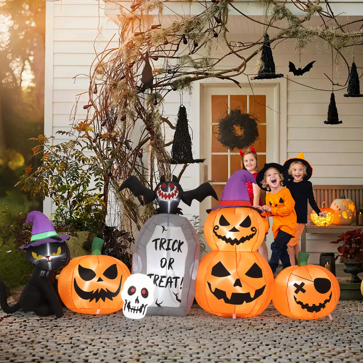 Halloween Inflatable Pumpkin Black Cat With LED Lights Yard Decor