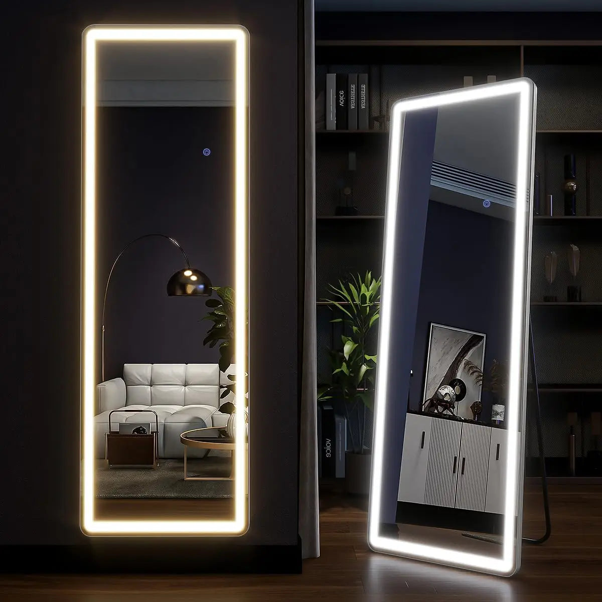 Koonmi Full Length LED Mirror With Dimmable Lights And Stand