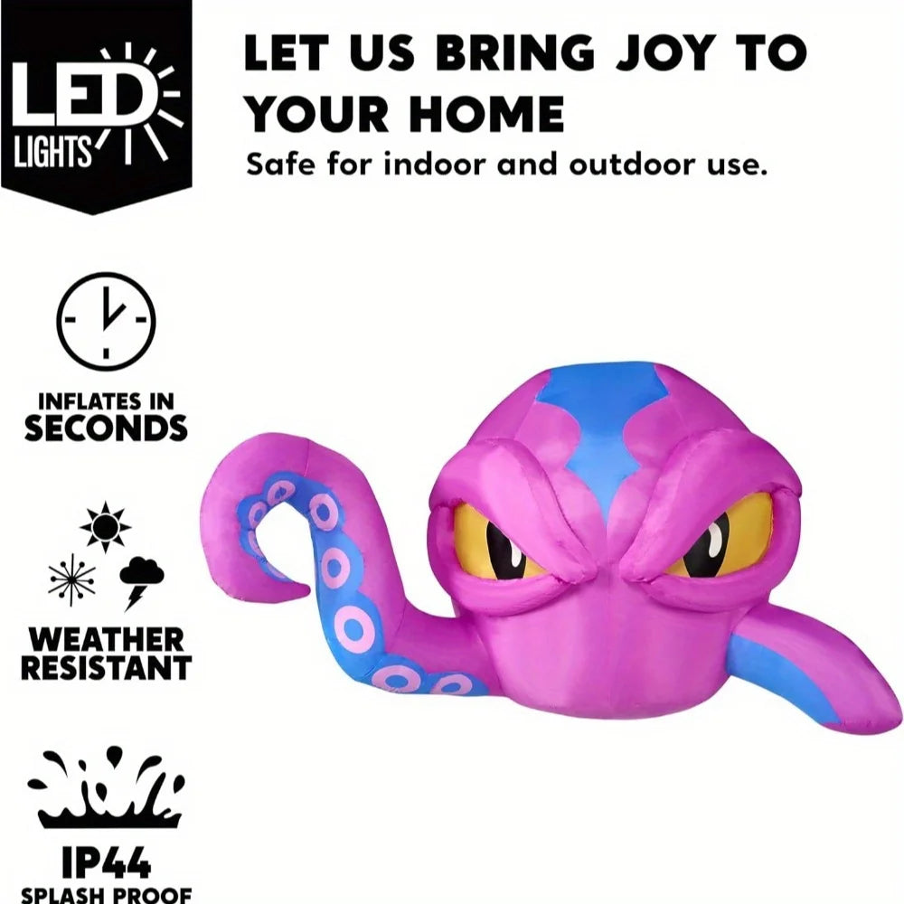 4 FT Tall Halloween Inflatable Purple Octopus Head with Tentacles Broke Out from Window with Built-in LEDs Blow Up for Halloween Window Decor, Outdoor Yard Garden Lawn Party Decoration