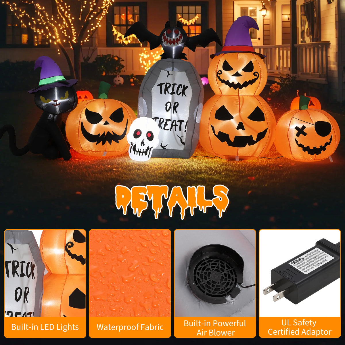 Halloween Inflatable Pumpkin Black Cat With LED Lights Yard Decor