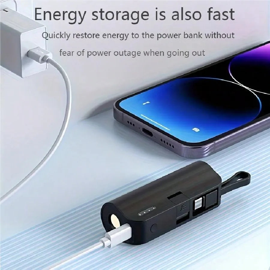 Portable USB C Phone Charger Power Bank With LED Light