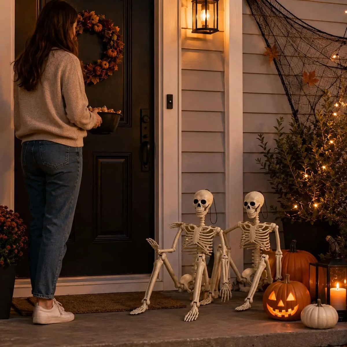 HBSTK 2Pack 36 Inches Pose-N-Stay Halloween Skeleton Life Size Full Body Posable Movable Jonints for Halloween Decoration Decor