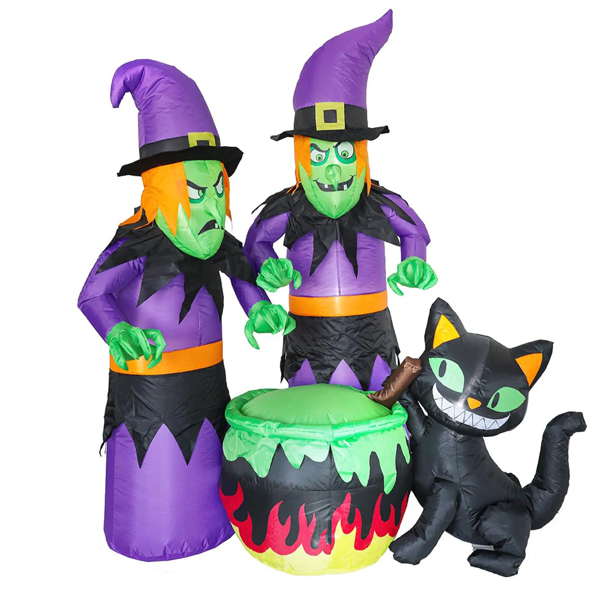 HiMISS Halloween Inflatable Witch Sisters Cauldron With LED Lights