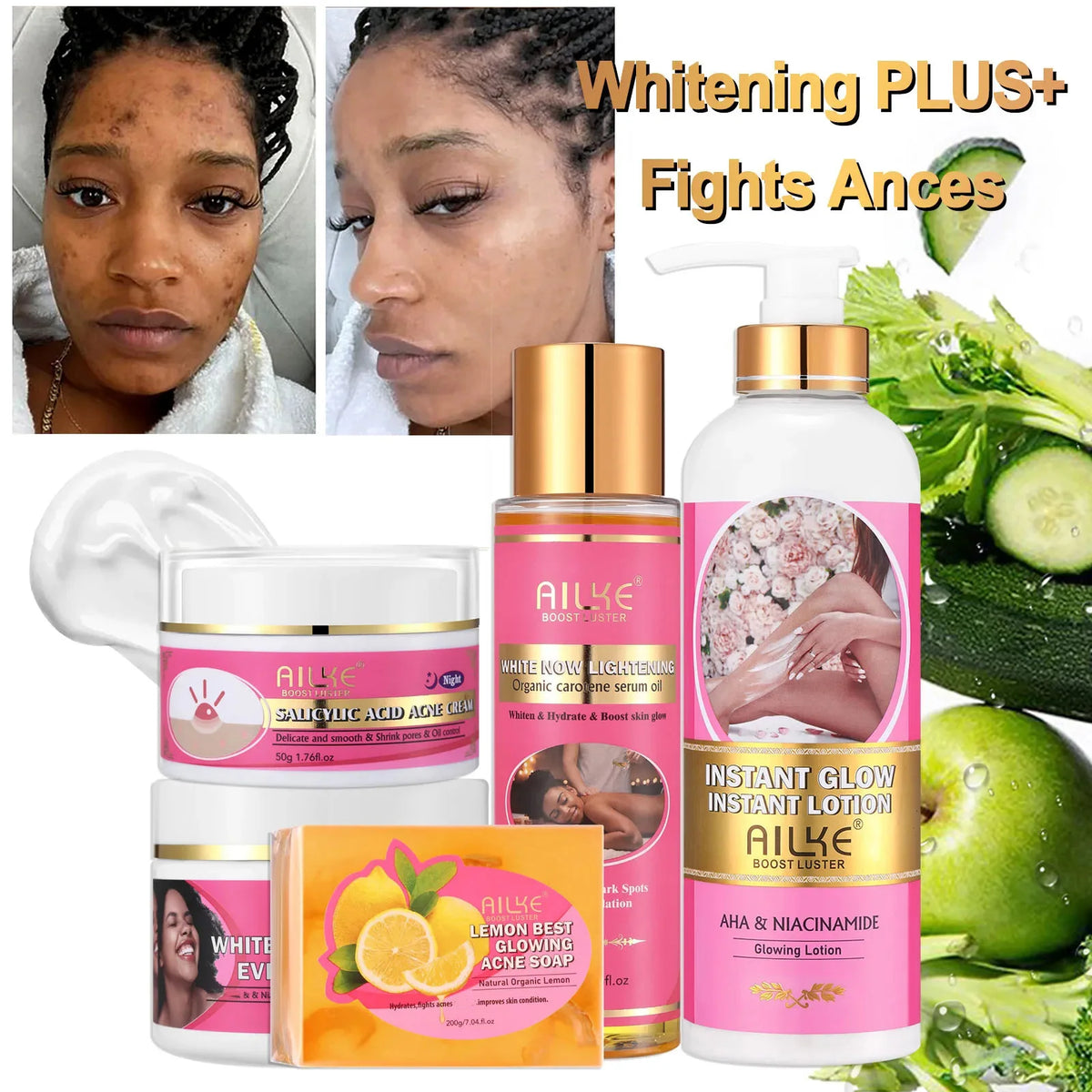 AILKE Natural Skin Brightening and Moisturizing Skincare Set