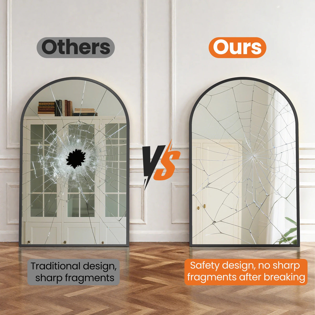 MCQ Arched Wall Mount Bathroom Mirror With Aluminum Alloy Frame
