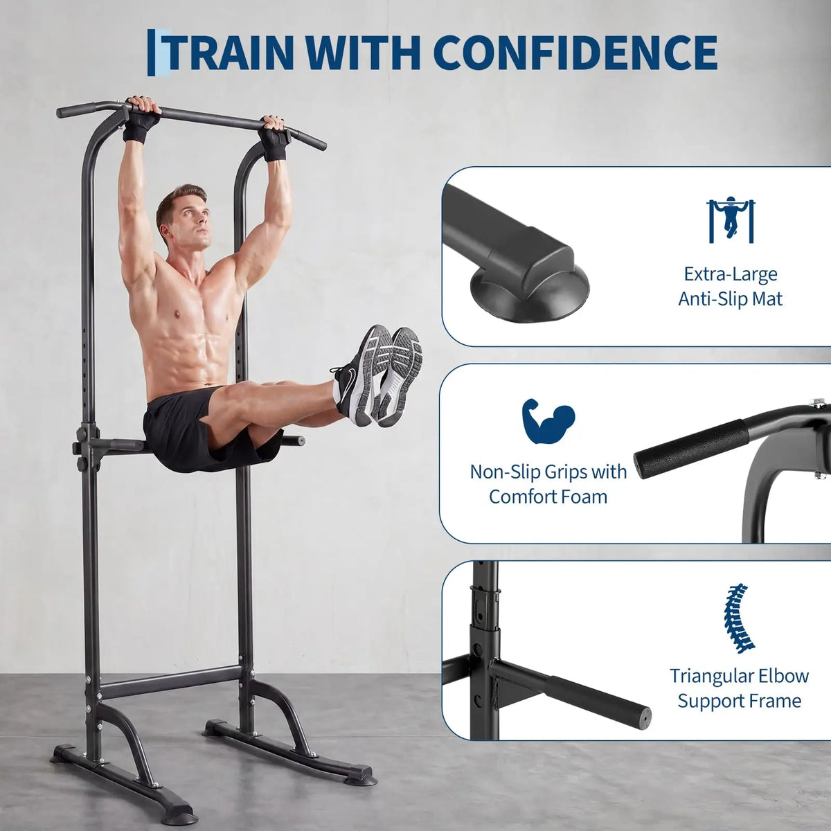 HiMiss Multi Function Power Tower Dip Station Pull Up Bar