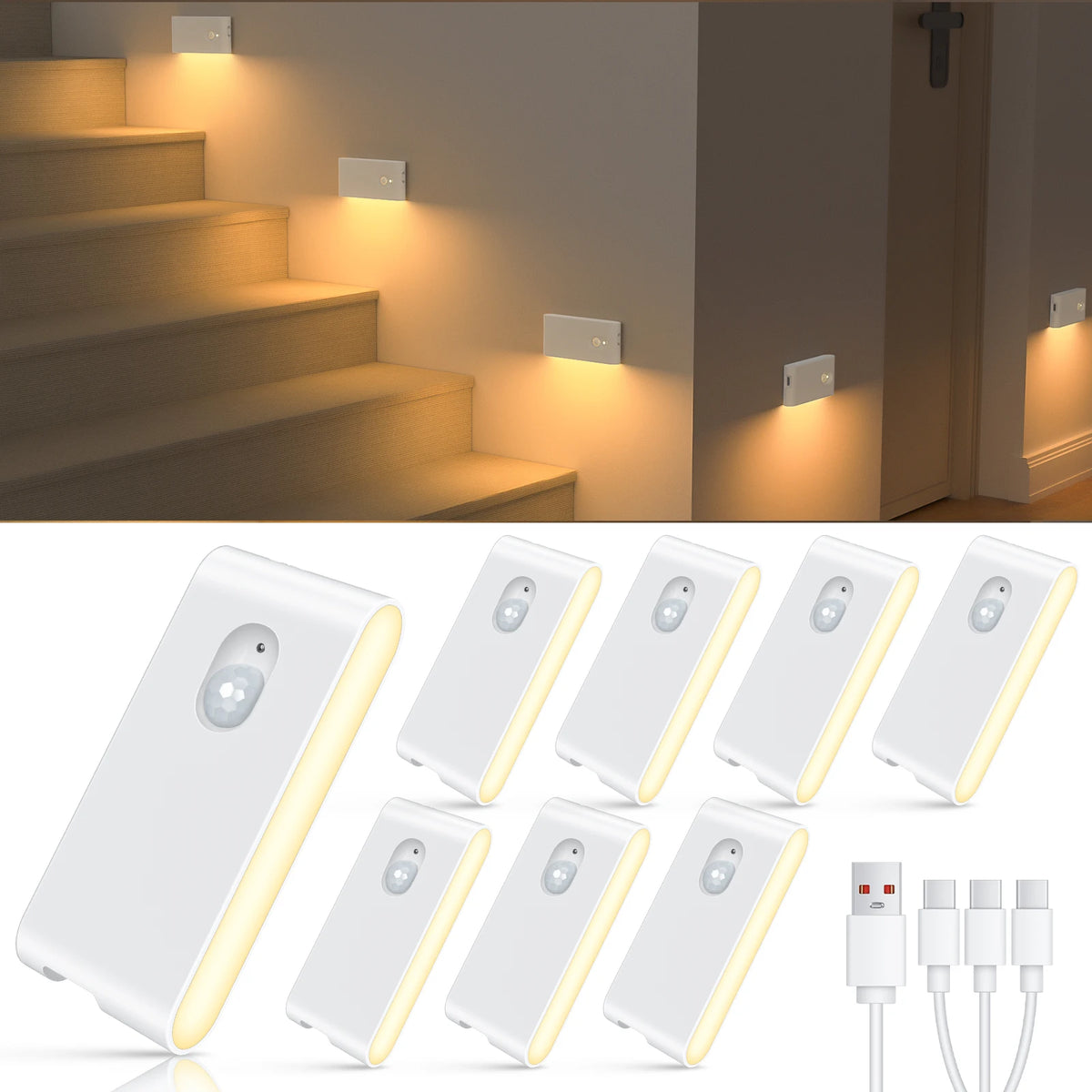 Willed Motion Sensor Rechargeable Wireless LED Stairway Night Lights