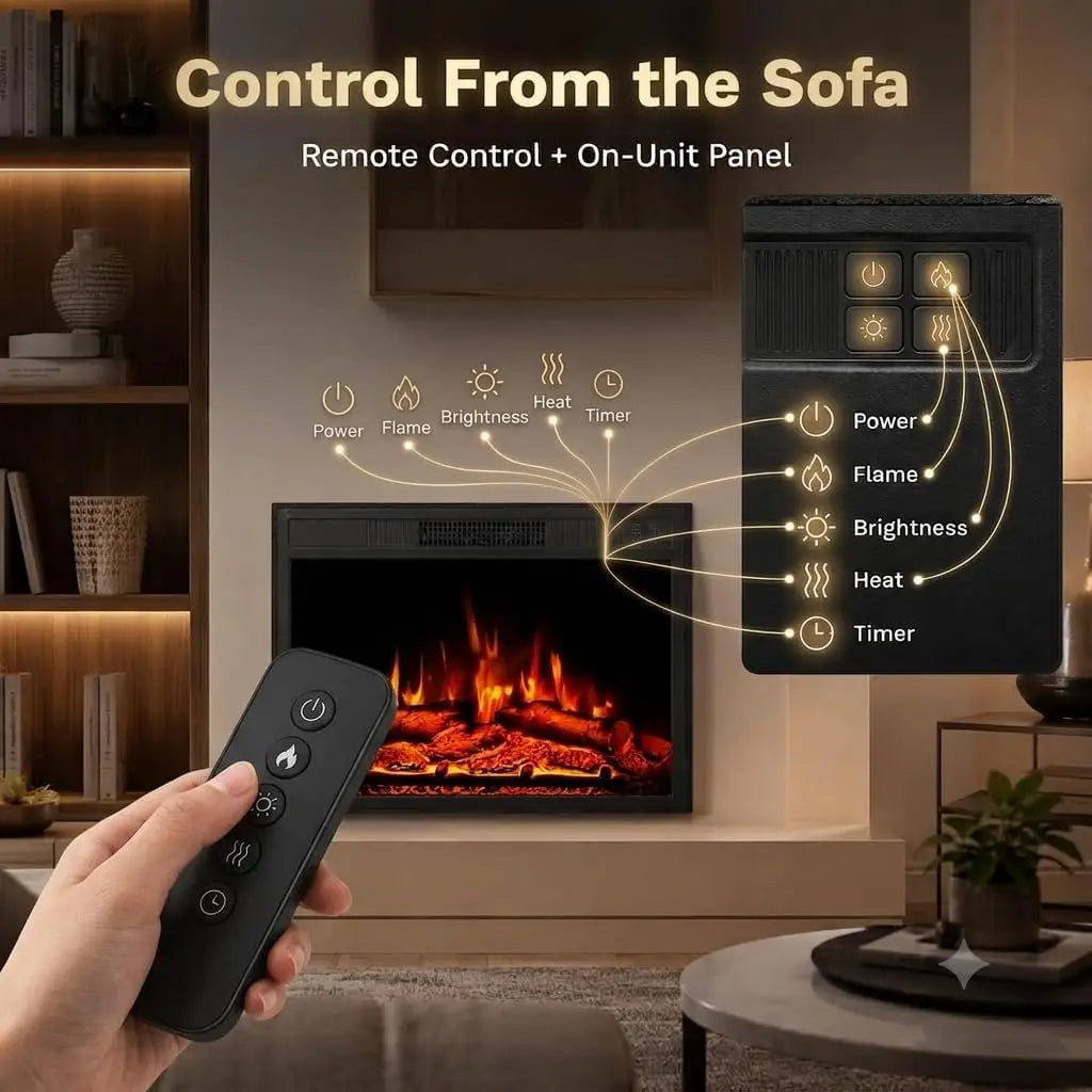 Recessed Electric Fireplace Insert With Remote And Adjustable Flame Effects