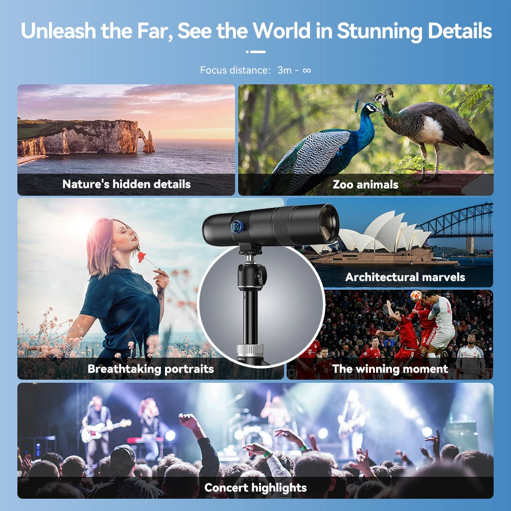 APEXEL Smartphone Telephoto Lens With Adjustable Tripod And Universal Clip