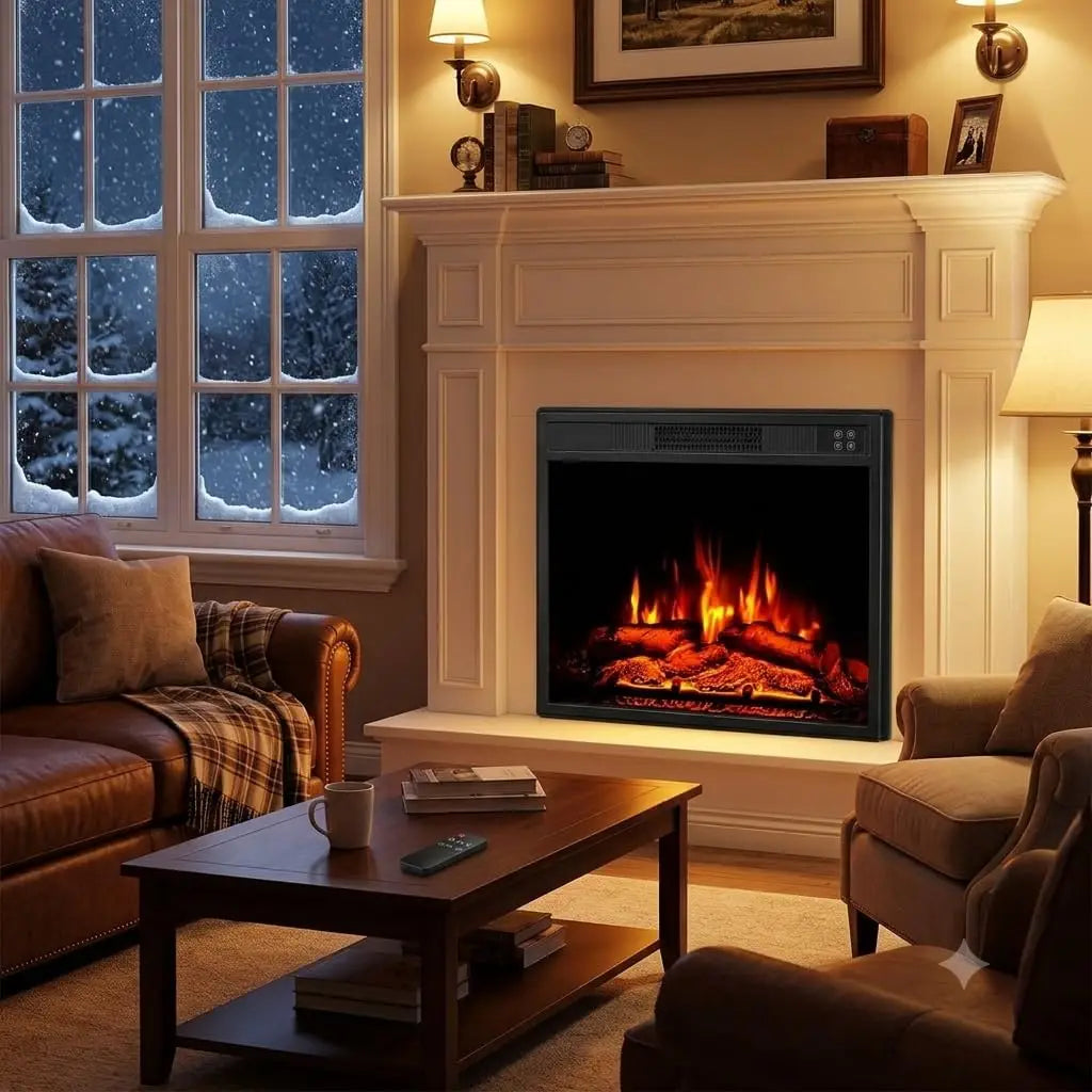 Recessed Electric Fireplace Insert With Remote And Adjustable Flame Effects