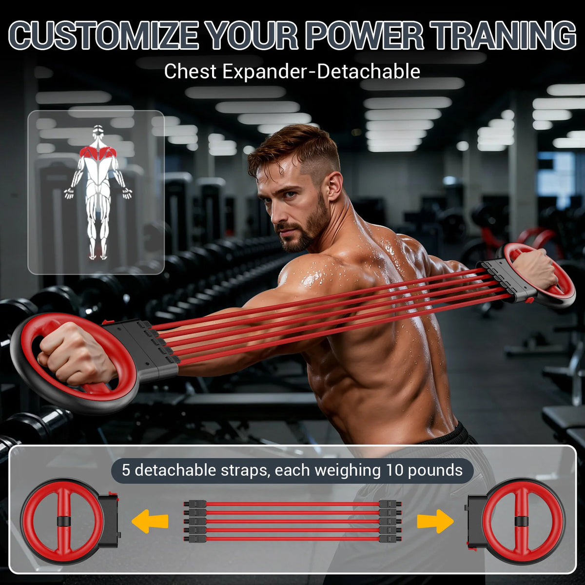 Upper Body Strength Trainer With Detachable Hand Crank Resistance Band
