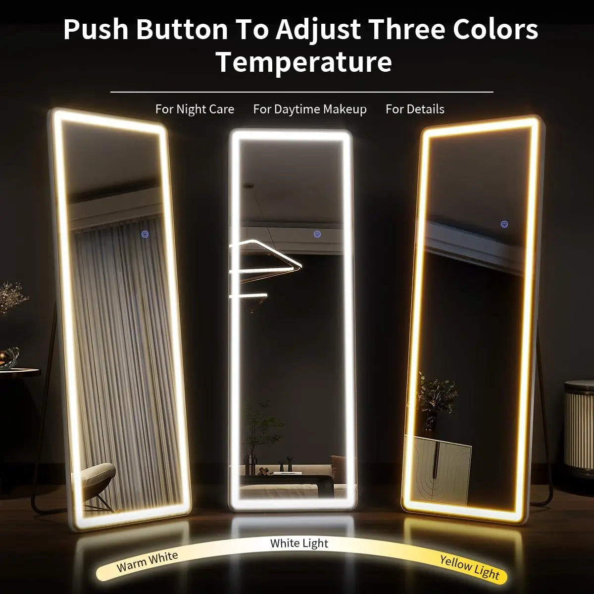 Koonmi Full Length LED Mirror With Dimmable Lights And Stand