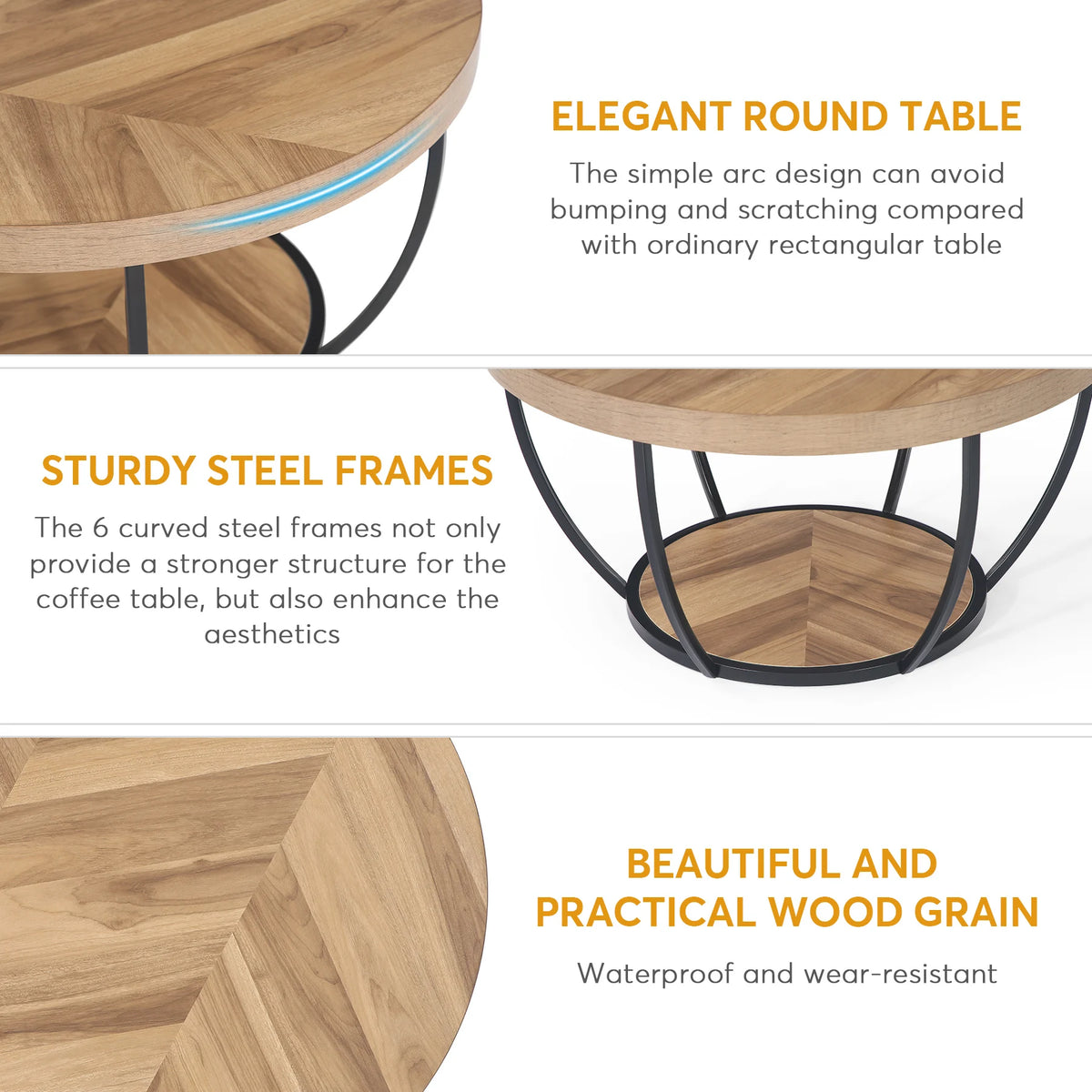 Tribesigns Round Industrial Coffee Table With Two Tier Storage Shelves