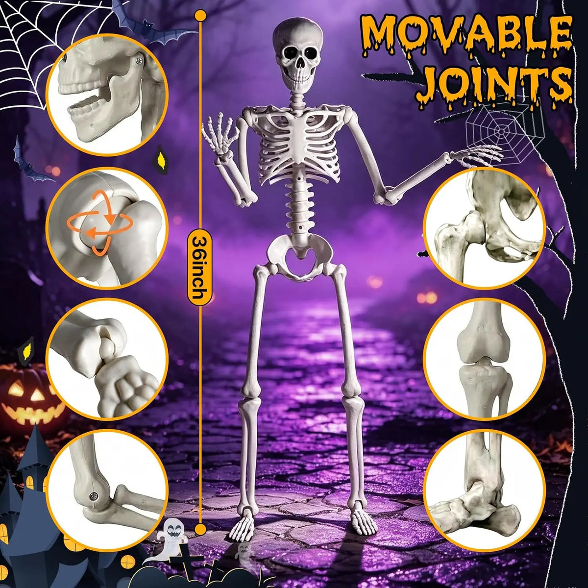 HBSTK 2Pack 36 Inches Pose-N-Stay Halloween Skeleton Life Size Full Body Posable Movable Jonints for Halloween Decoration Decor