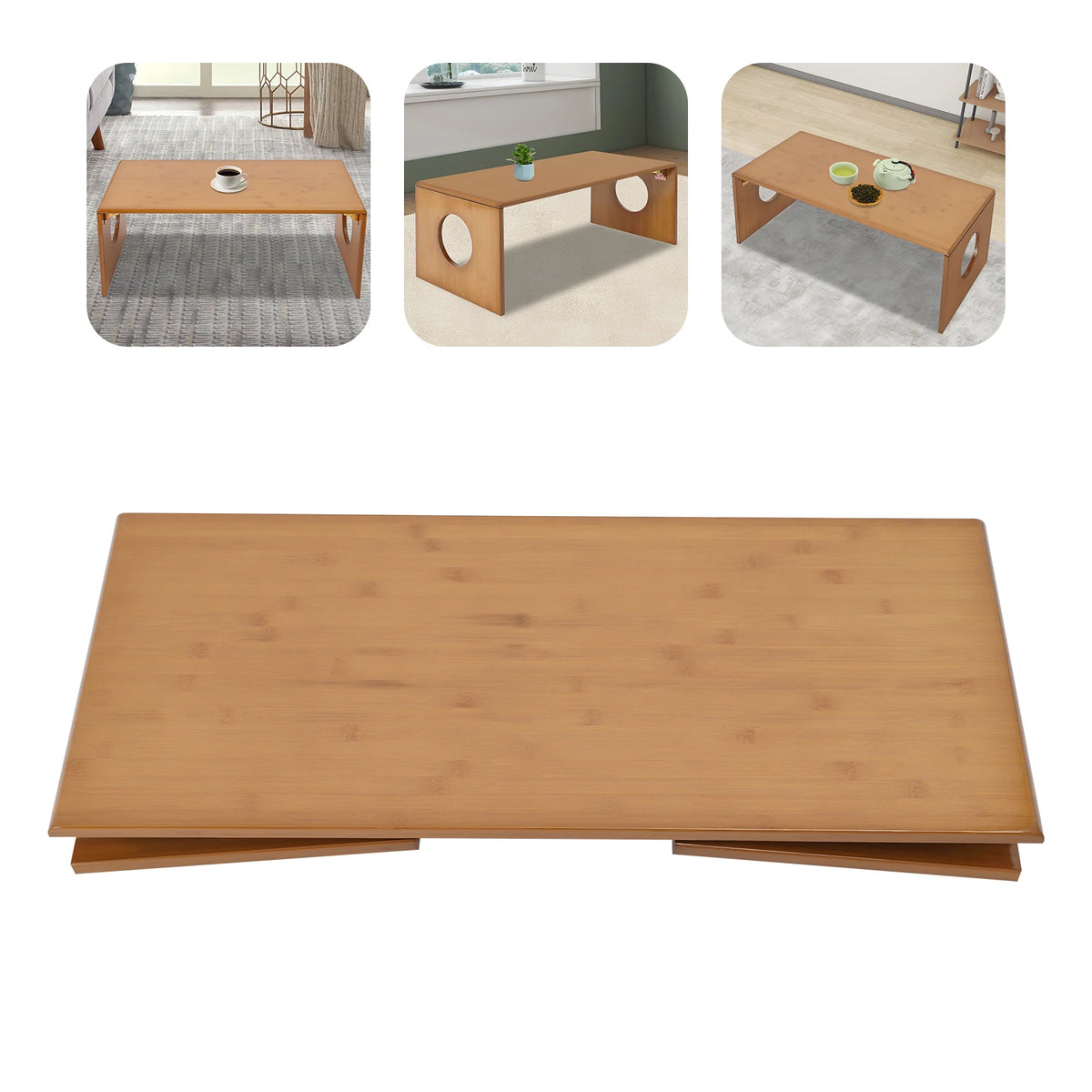 Bymaocar Folding Bamboo Low Coffee Table for Home and Camping