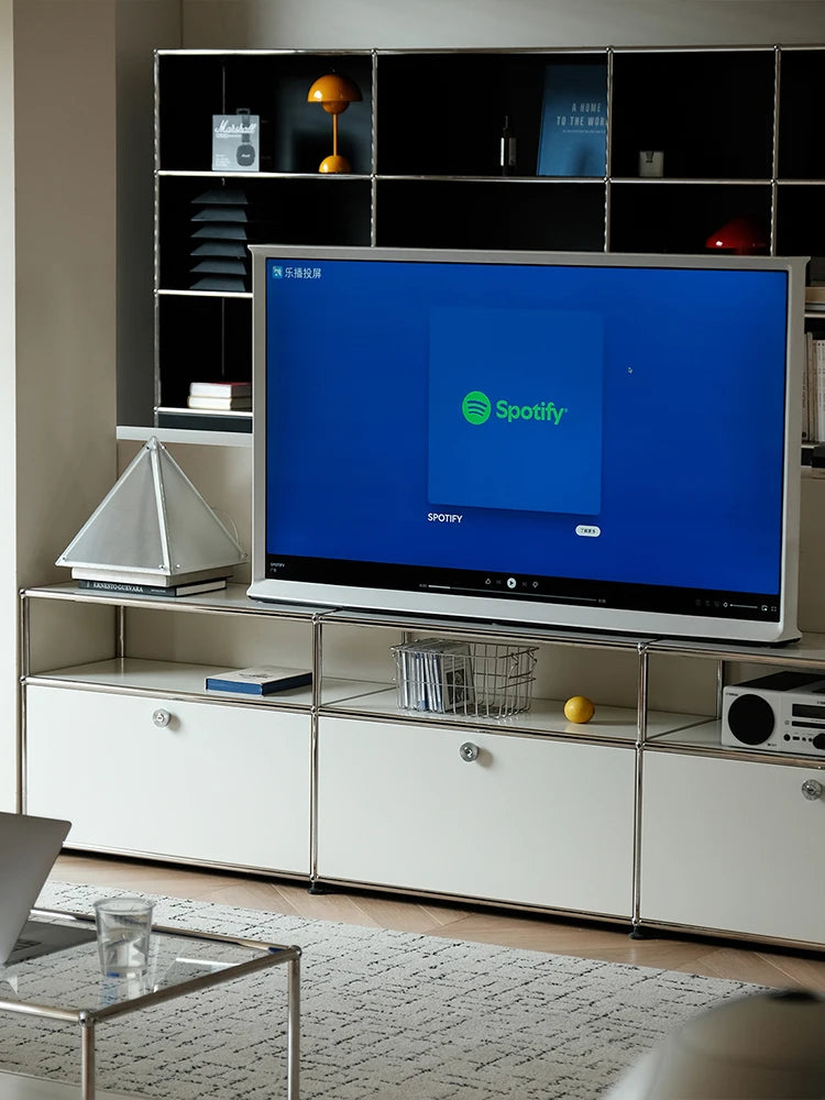 Bigcityfur Modern Metal Corner TV Stand With Storage Cabinet