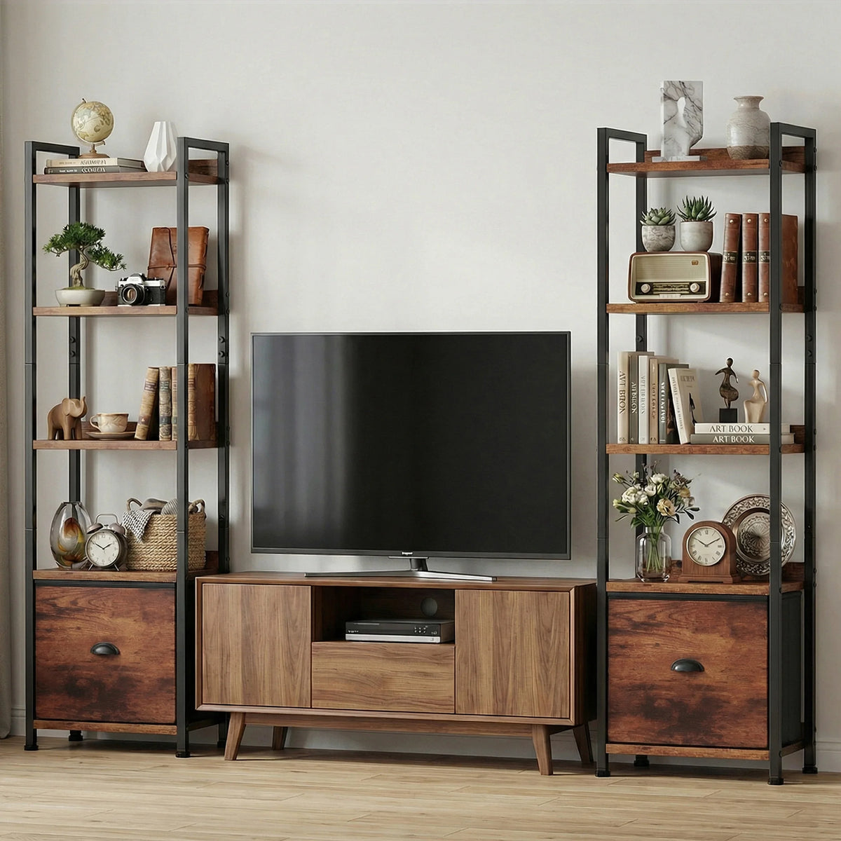 MCQ Metal Bookshelf With Fabric Drawer And Display Shelves