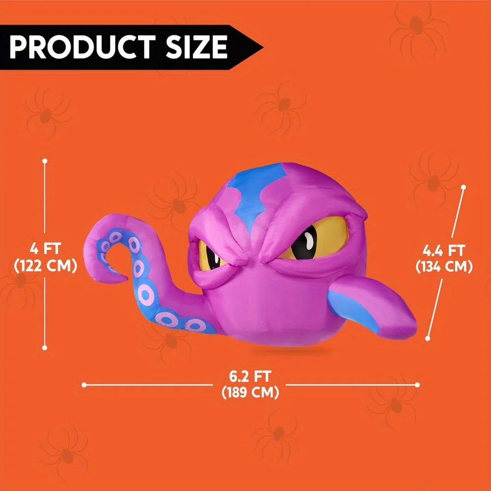 4 FT Tall Halloween Inflatable Purple Octopus Head with Tentacles Broke Out from Window with Built-in LEDs Blow Up for Halloween Window Decor, Outdoor Yard Garden Lawn Party Decoration