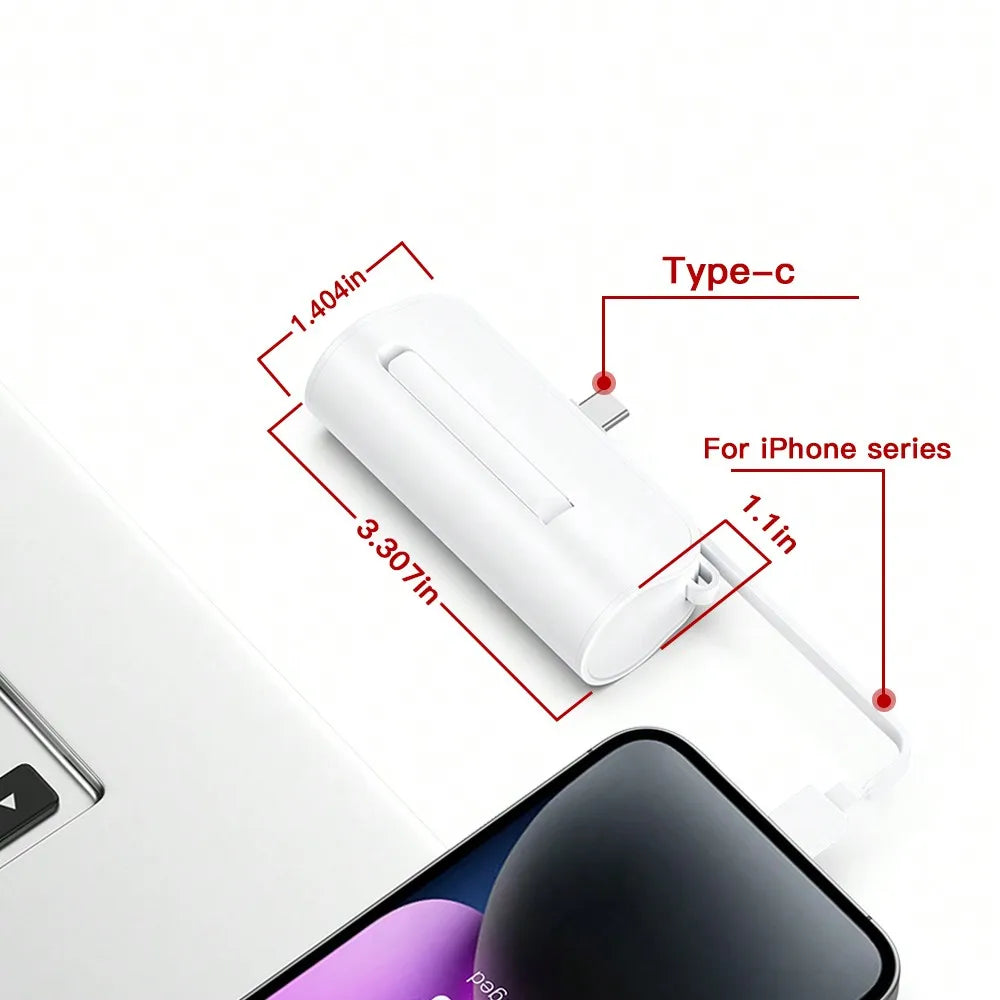 Portable USB C Phone Charger Power Bank With LED Light