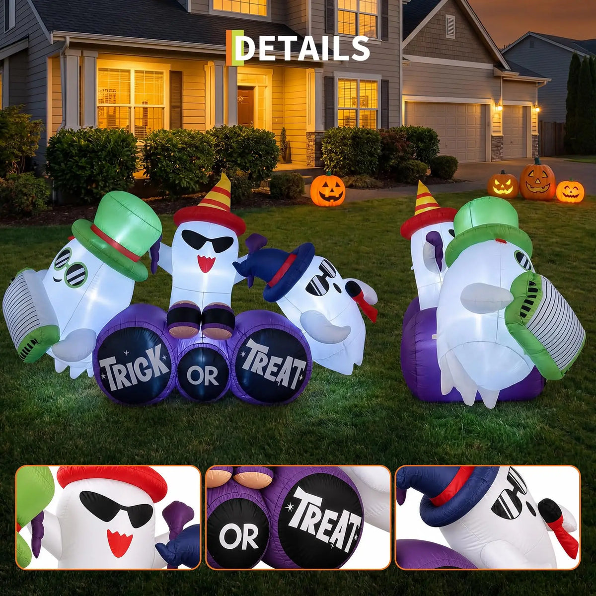 Inflatable Halloween Specter Trio with LED Lights 240cm Outdoor Yard Decor for Lawn Garden Porch Storefront Air Pump Trick or Treat Base Spooky Party Festival Display Equipment