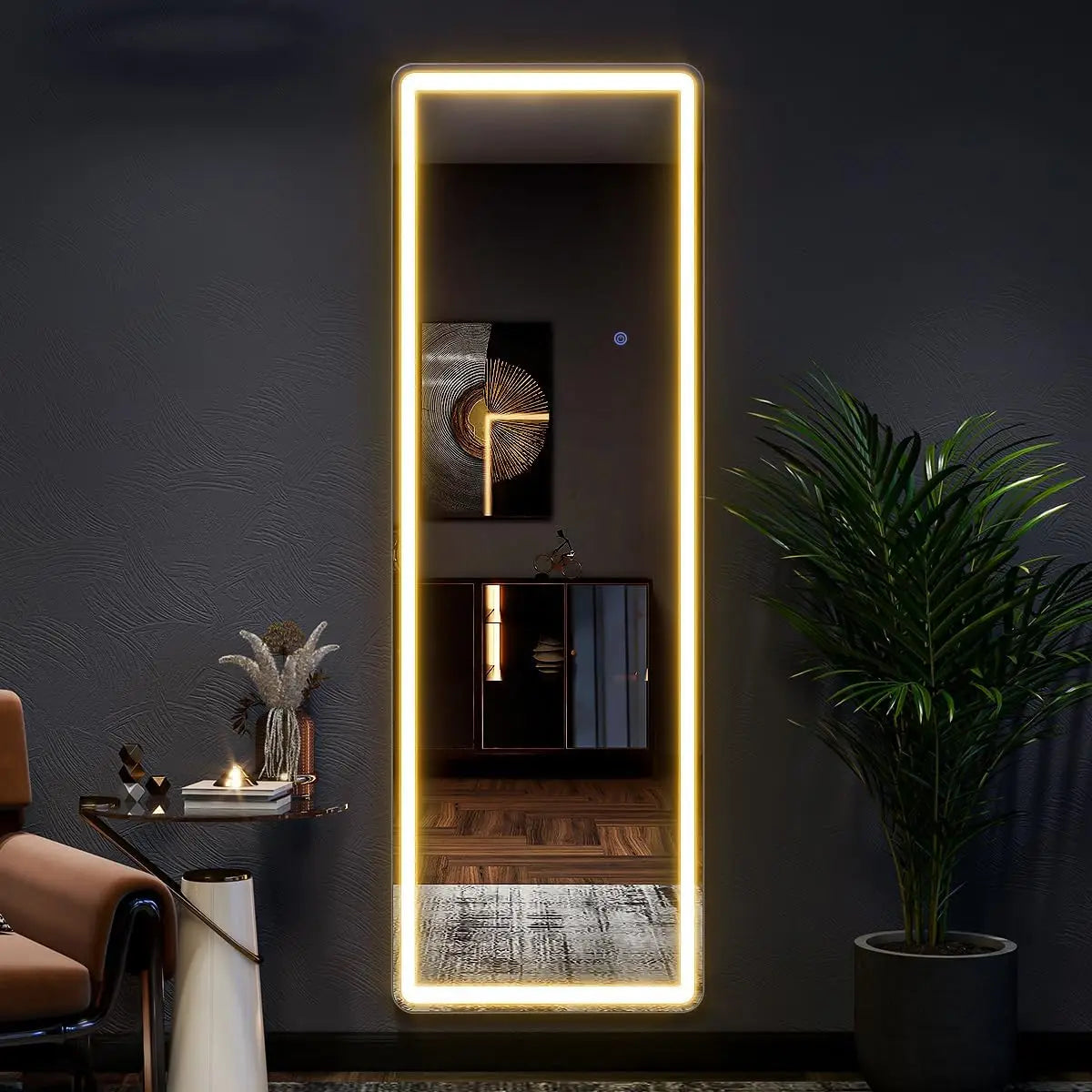 Koonmi Full Length LED Mirror With Dimmable Lights And Stand